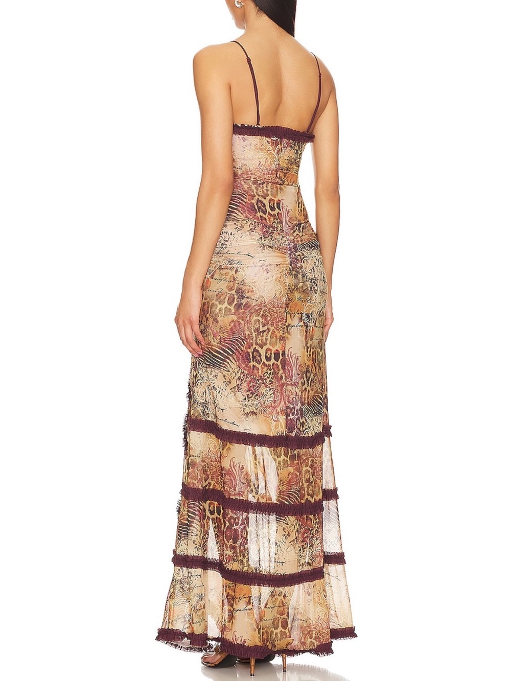 Jaded London Sheer Animal-Print Maxi Dress with Burgundy Trim - Picture 3 of 5